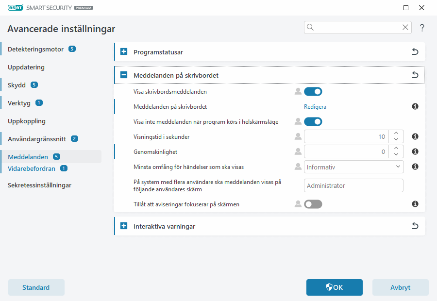 Meddelanden på skrivbordet