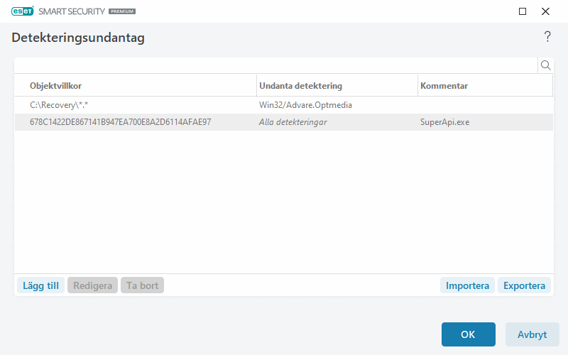 Detekteringsundantag