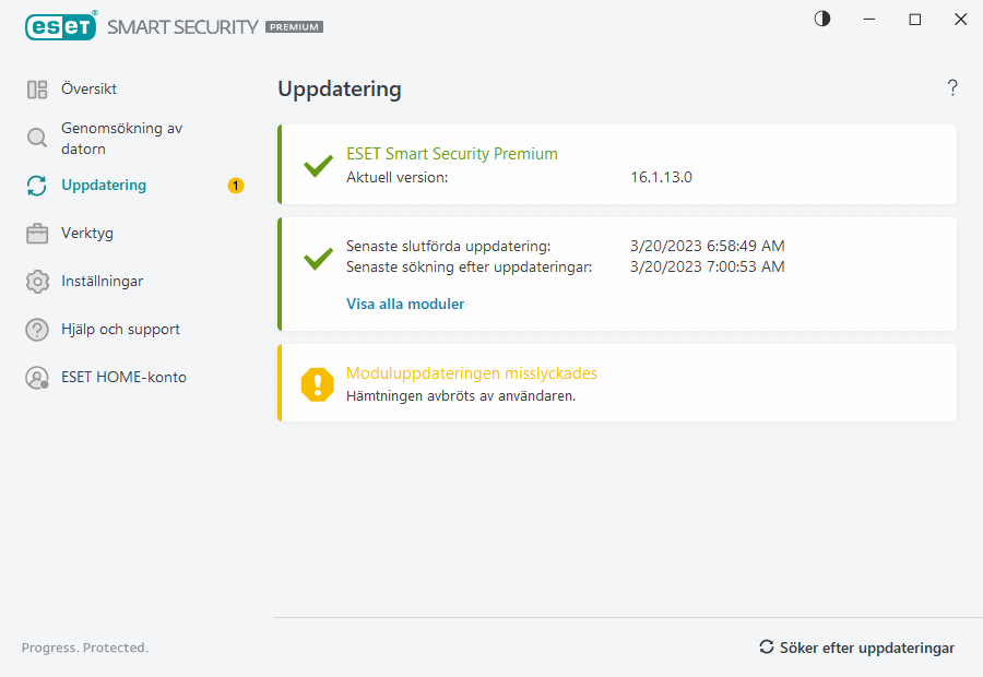 Modulerppdateringen misslyckades Modulerppdateringen misslyckades