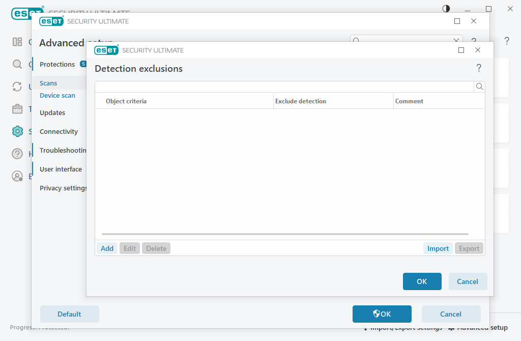 Detection exclusions Detection exclusions