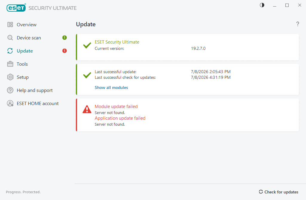 Modules update failed Modules update failed