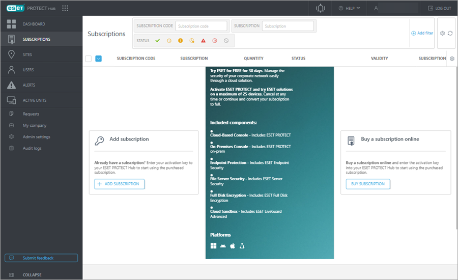 Adding subscription initiated by clicking the Add Subscription button Adding subscription initiated by clicking the Add Subscription button