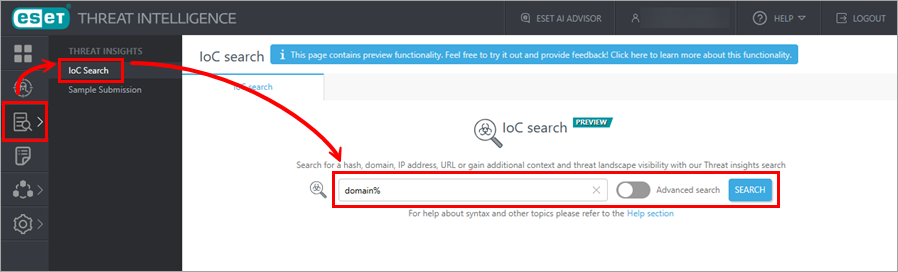 Using the IoC search feature