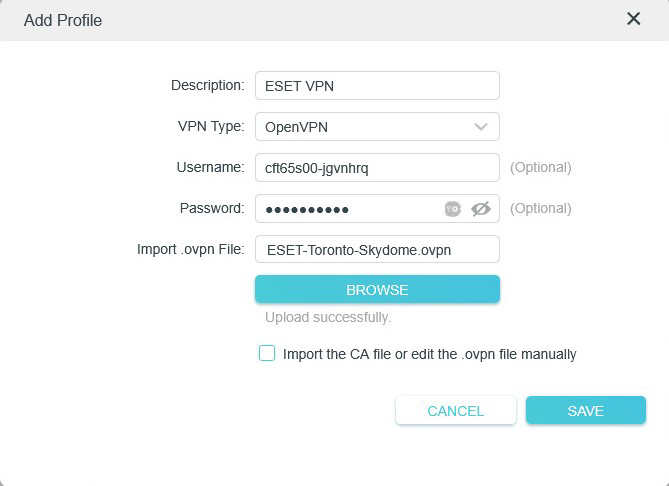 VPN-parameters voor TP-Link