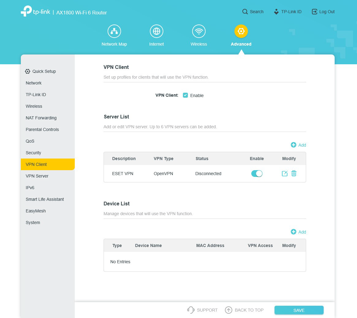 VPN-activatie voor TP-Link