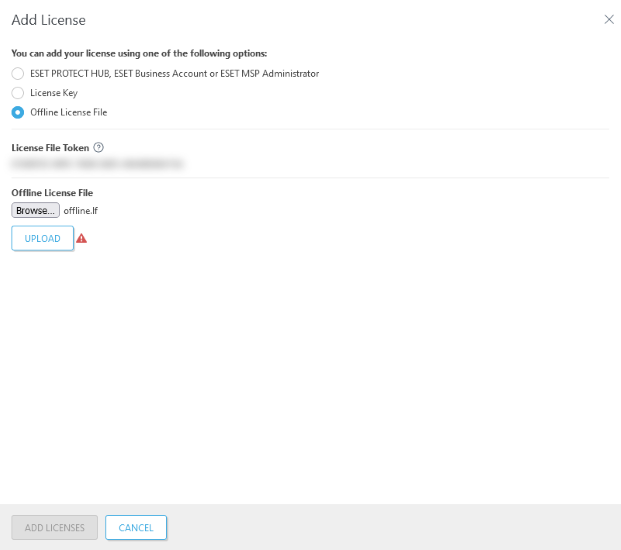Add License with Offline License File.