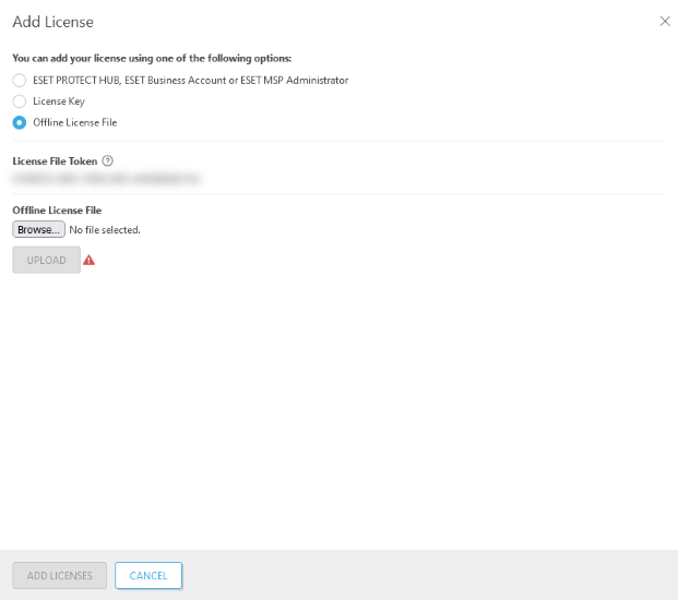 Add License with Offline License File.