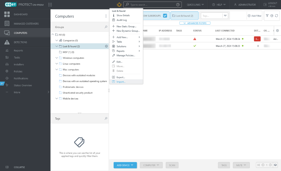 Import static groups.