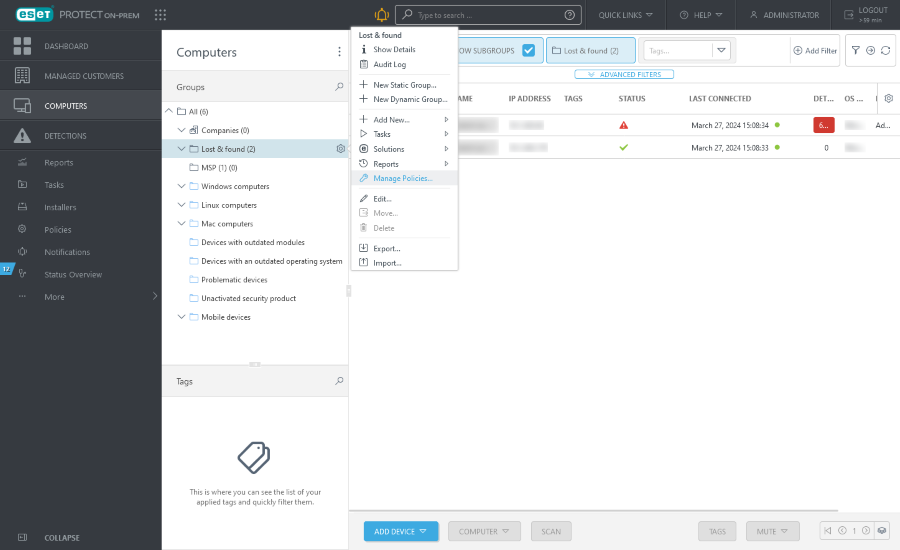 Manage Policies in the Computers section.