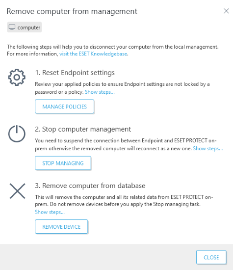 Remove computer from management.