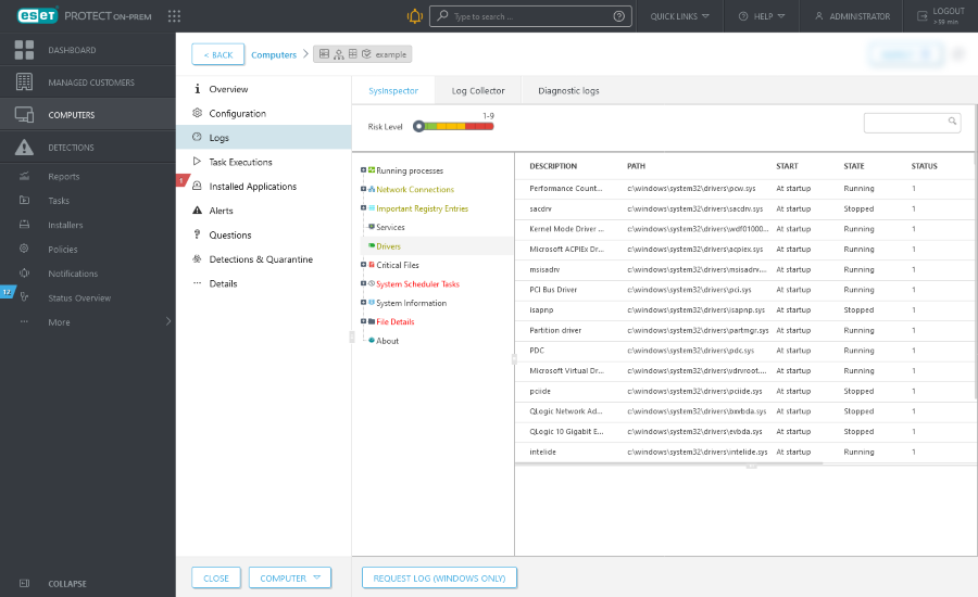 SysInspector tab in the Logs section
