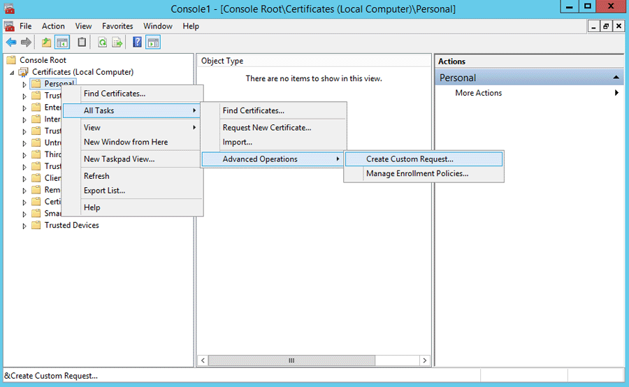 Create a custom certificate request.