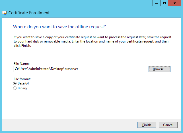 Select the location where the certificate signing request will be saved.