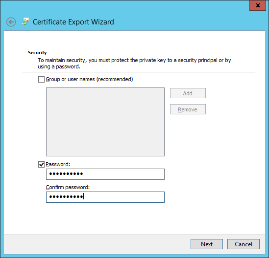 Type a password to encrypt the private key.