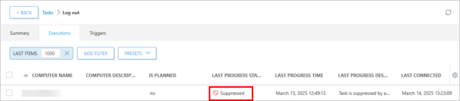 Suppressed status Suppressed status