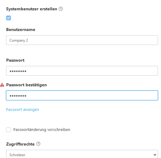 Systembenutzer erstellen