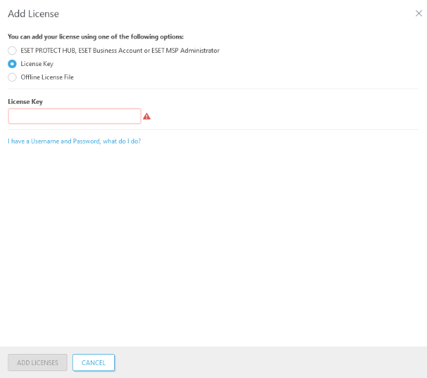 Add License with License Key