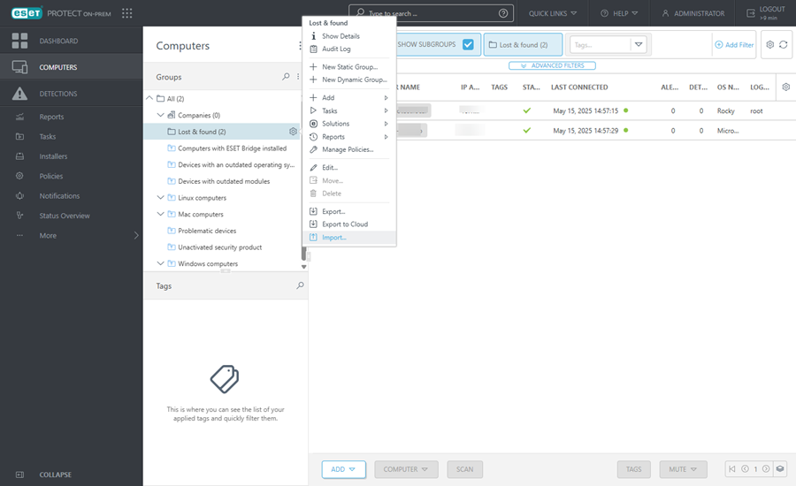 Import static groups.