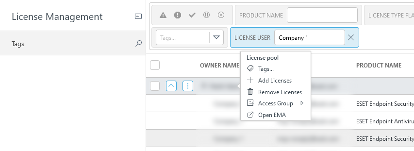 Remove Licenses in License Management.