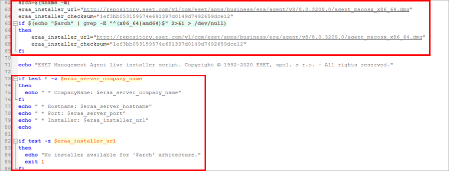 Líneas que se deben eliminar en el instalador del script del agente de macOS Líneas que se deben eliminar en el instalador del script del agente de macOS