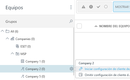 Iniciar configuración de cliente de MSP