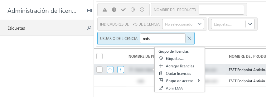 Eliminar licencias en Administración de licencias. Eliminar licencias en Administración de licencias.