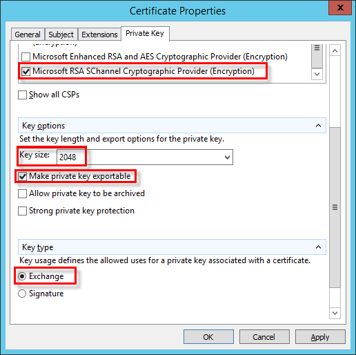 Configuración de clave privada