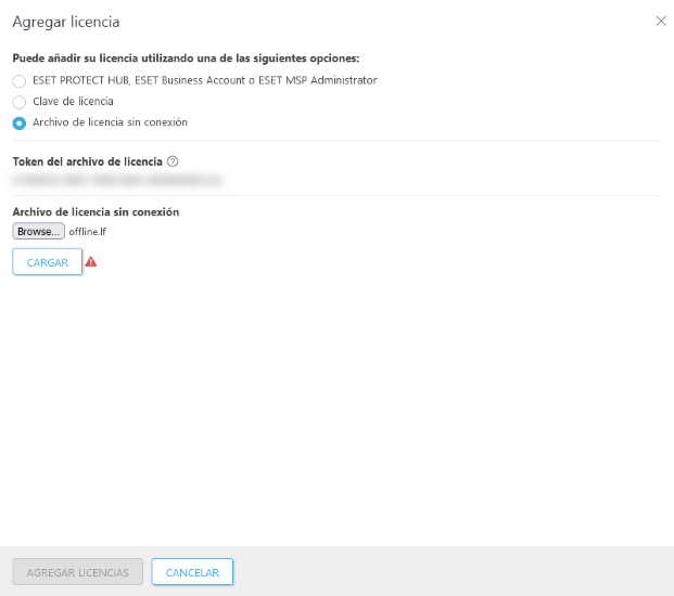 Agregue una licencia con un archivo de licencia sin conexión.