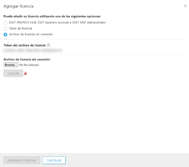 Agregue una licencia con un archivo de licencia sin conexión.