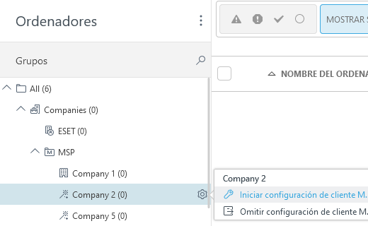 Iniciar configuración de cliente MSP