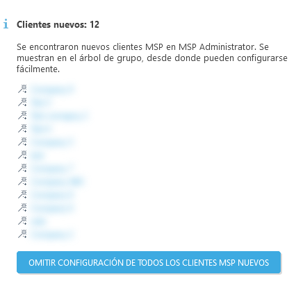 Omitir configuración de todos los clientes MSP nuevos