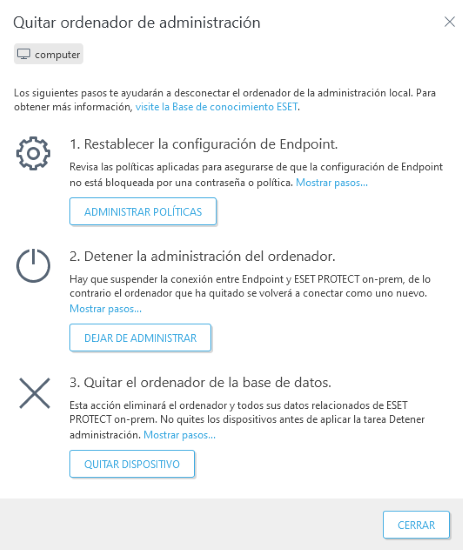 Quitar ordenador de administración