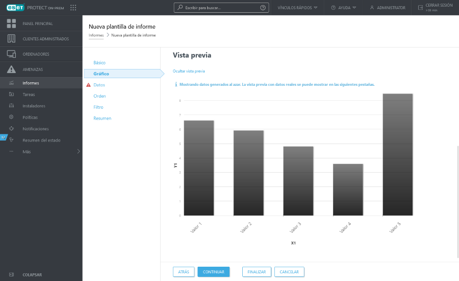 Vista previa del gráfico para nueva plantilla de informe