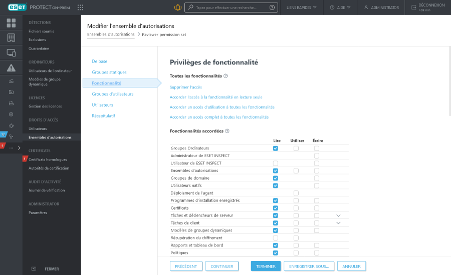 Modifier l'ensemble d'autorisations