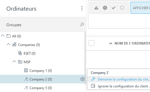 Démarrer la configuration du client MSP