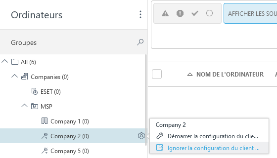 Ignorer la configuration du client MSP