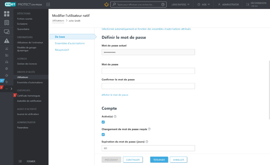Modifier l'utilisateur natif