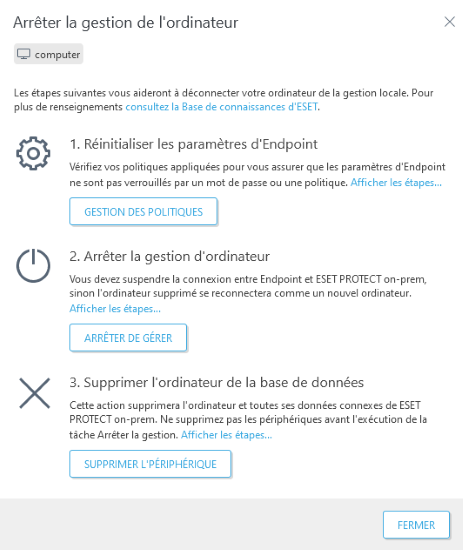 Supprimer l'ordinateur de la gestion