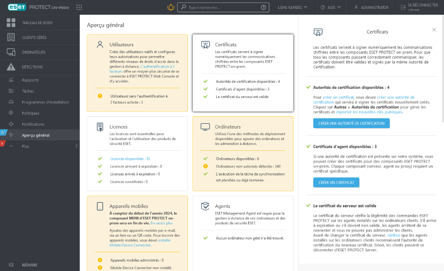 Certificats dans Aperçu général Certificats dans Aperçu général