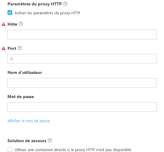 Paramètres du proxy HTTP