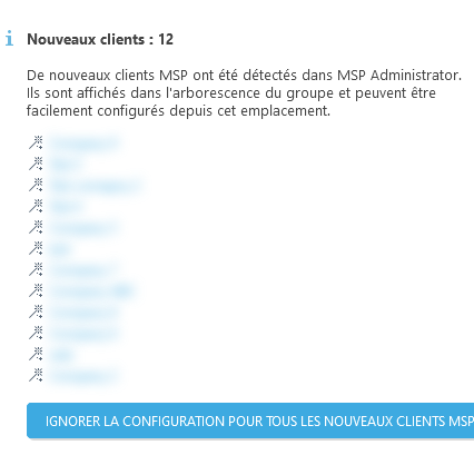 Ignorer la configuration pour tous les nouveaux clients MSP
