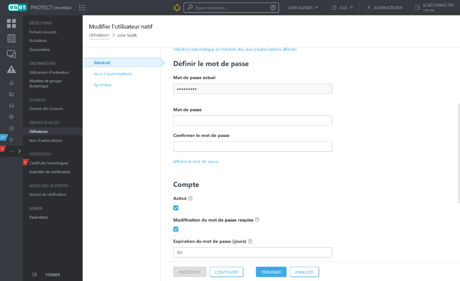 Modifier l'utilisateur natif