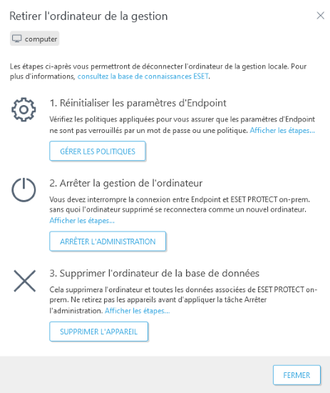 Supprimer l&#39;ordinateur de la gestion