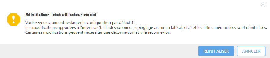Réinitialiser l'état utilisateur stocké