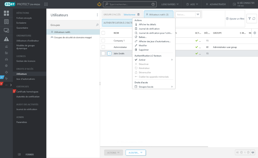 Modifier dans la section Utilisateurs