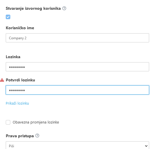 Stvaranje izvornog korisnika