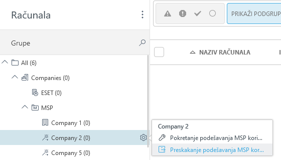 Preskakanje podešavanja MSP korisnika