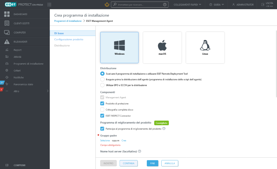 Crea programma di installazione