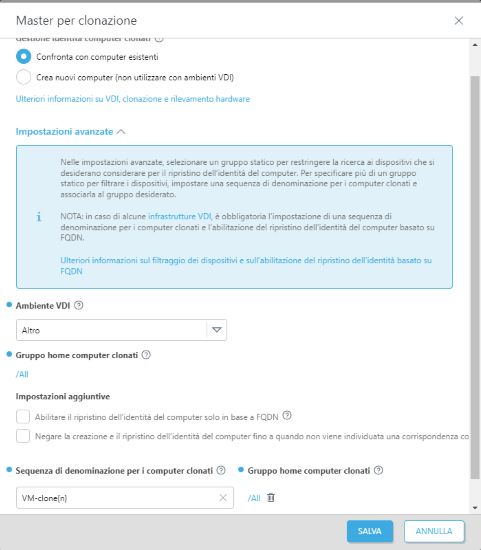Master per la notifica di clonazione