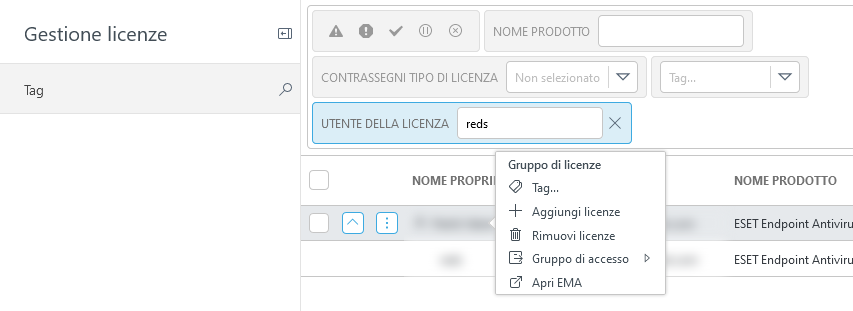 Rimuovere licenze in Gestione licenze.